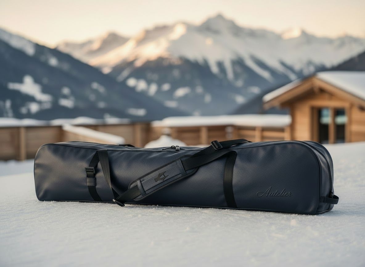 Black weatherproof holdall photographed against a winter sky