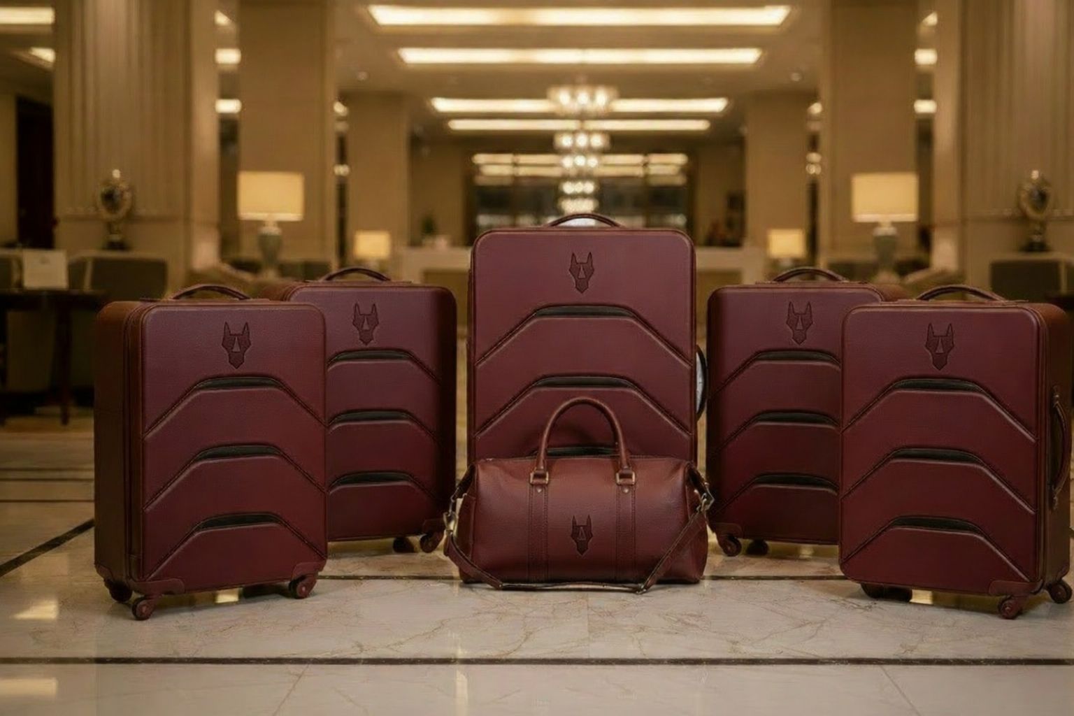 Set of oxblood leather Autelier luggage cases
